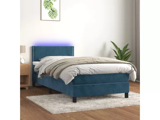 Sommier tapissier et matelas et LED Bleu foncé 90x190cm Velours