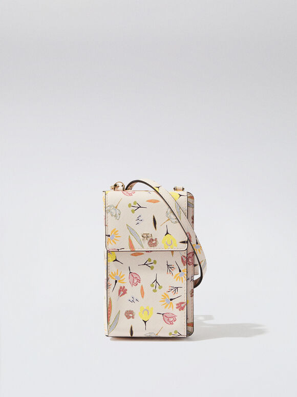 Bolsa para celular com estampa floral - Bege
