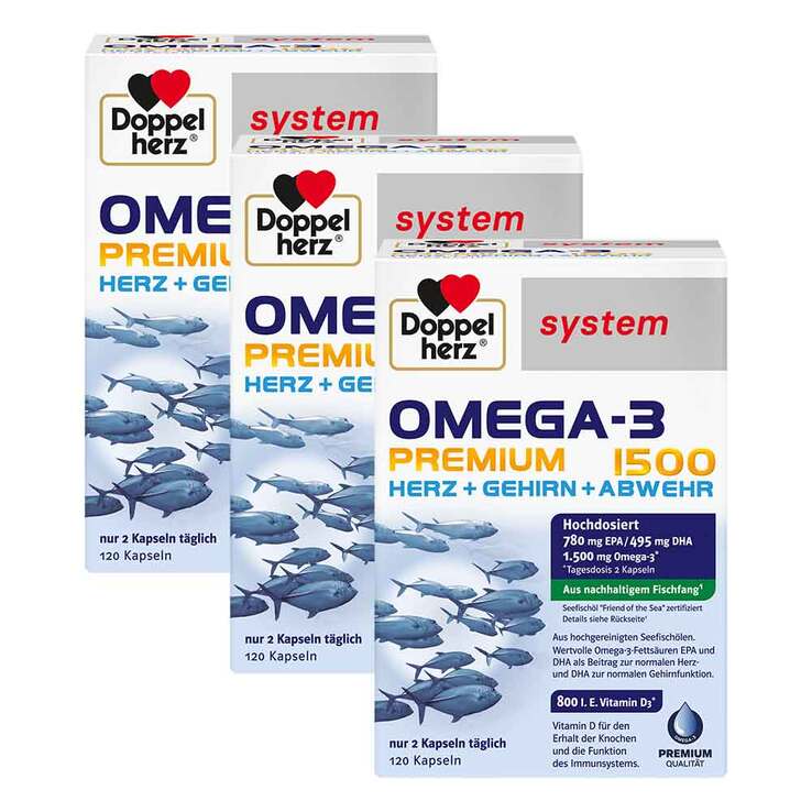Doppelherz Omega-3 Premium 1500 system Kapseln, 3x120 St