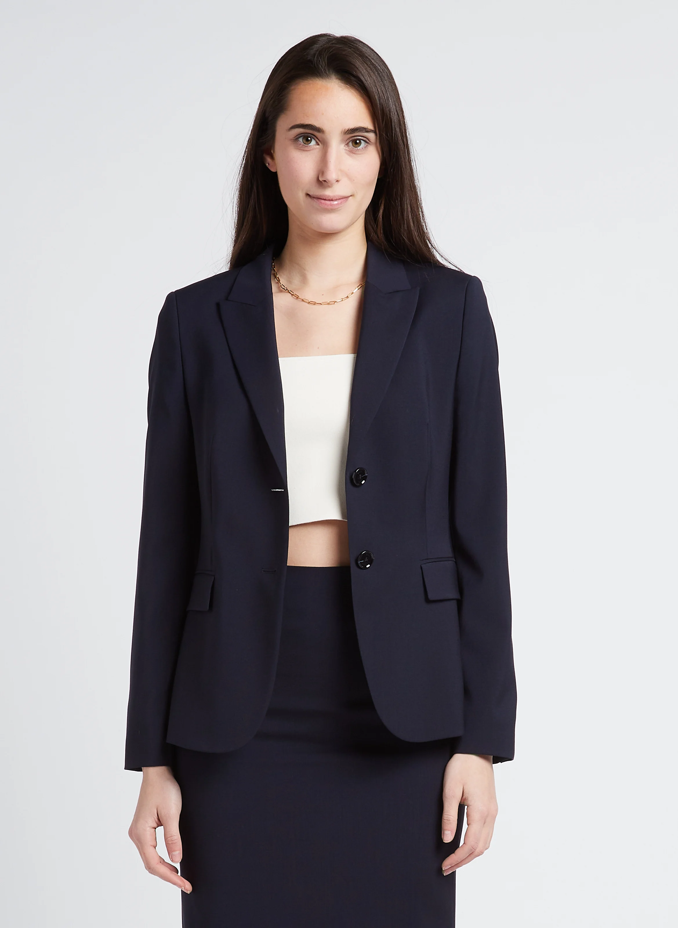 Veste tailleur droite en laine | Bleu