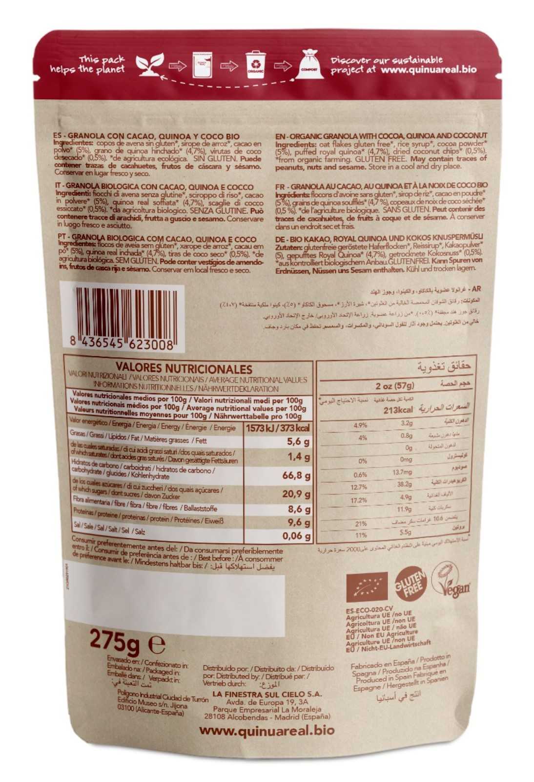 Granola Royal Quinoa com Cacau e Coco 275g