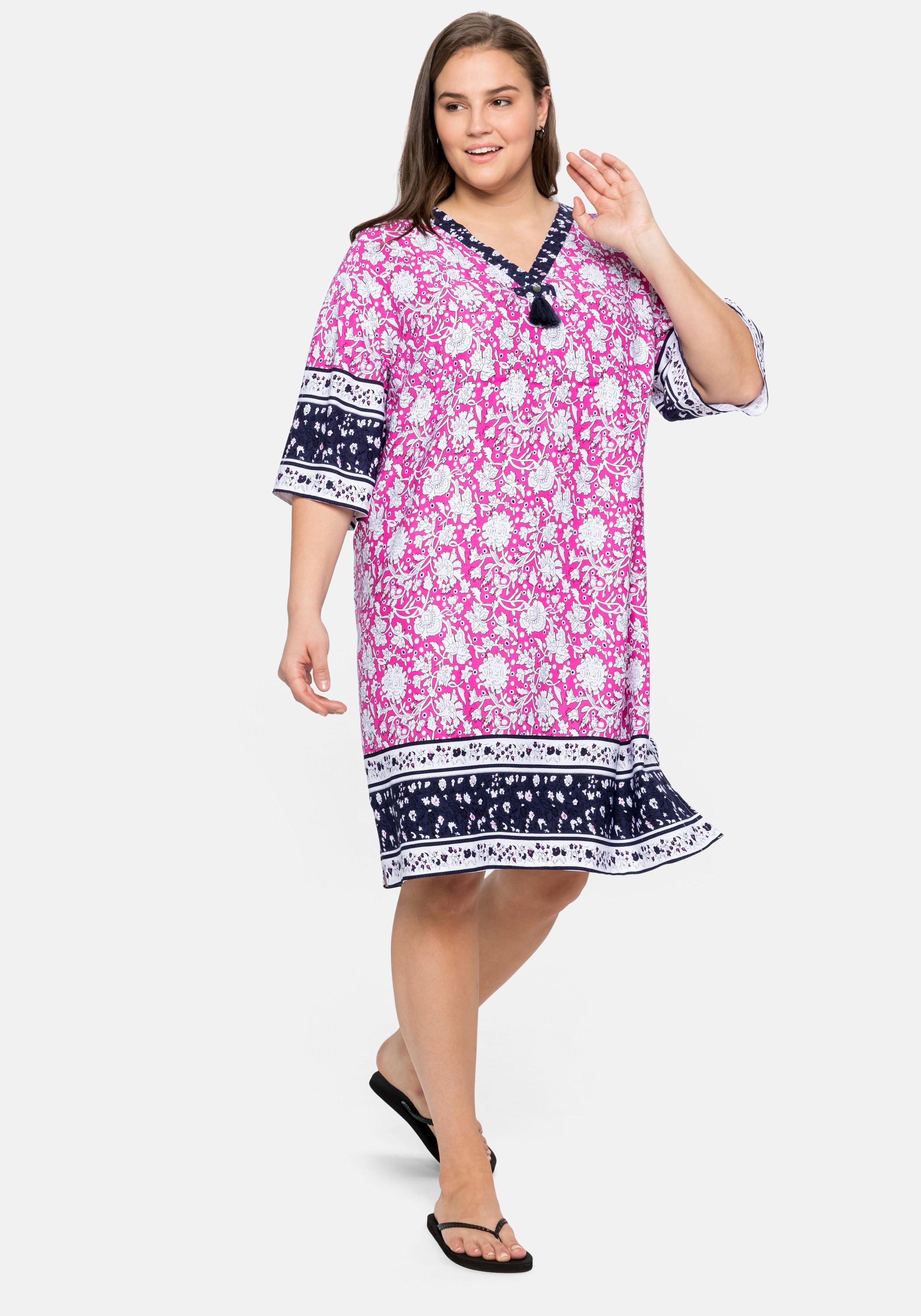 Lounge-Kleid mit Blumenprint und Bordürendruck