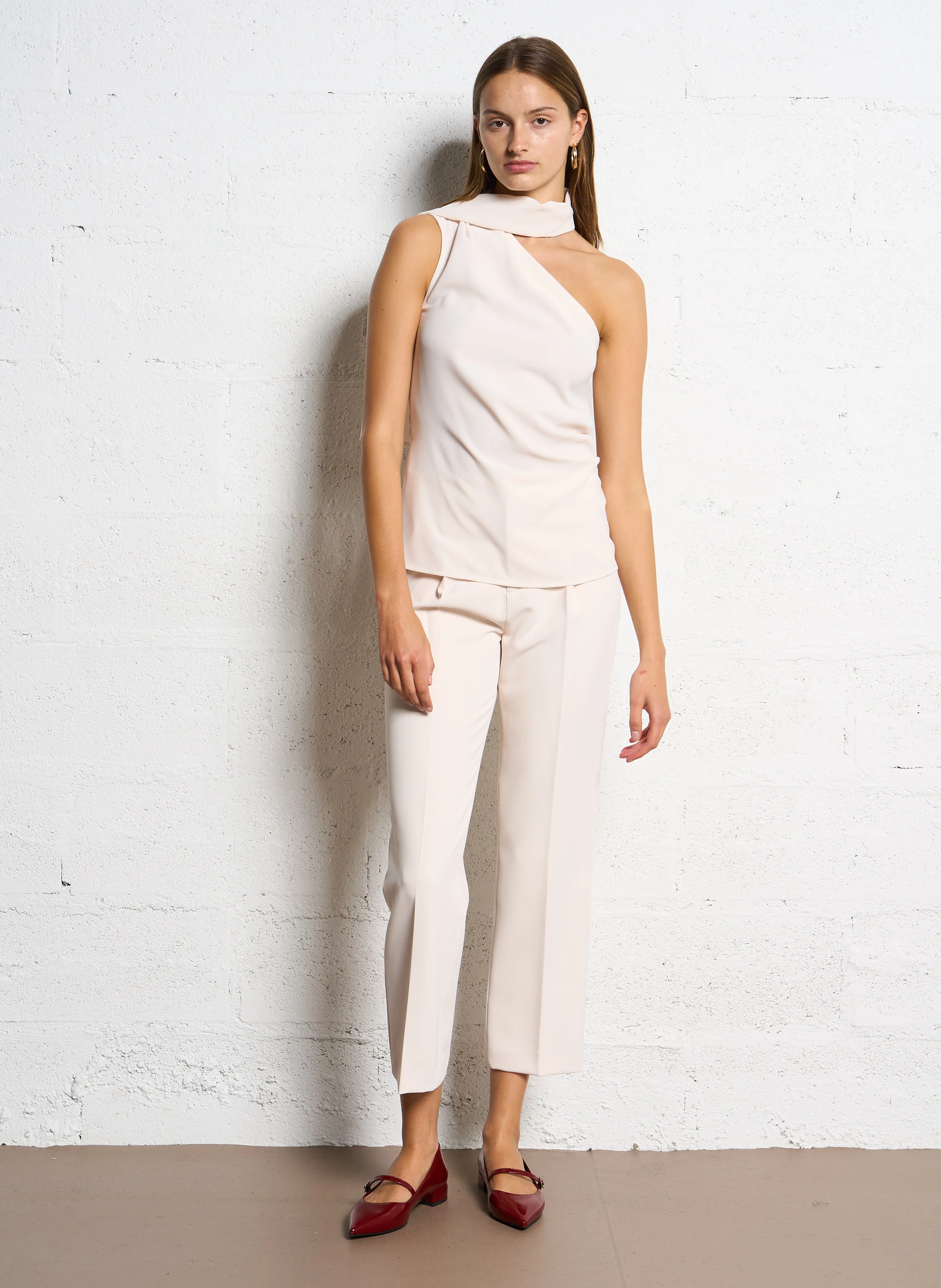 Pantalon droit à plis | Beige
