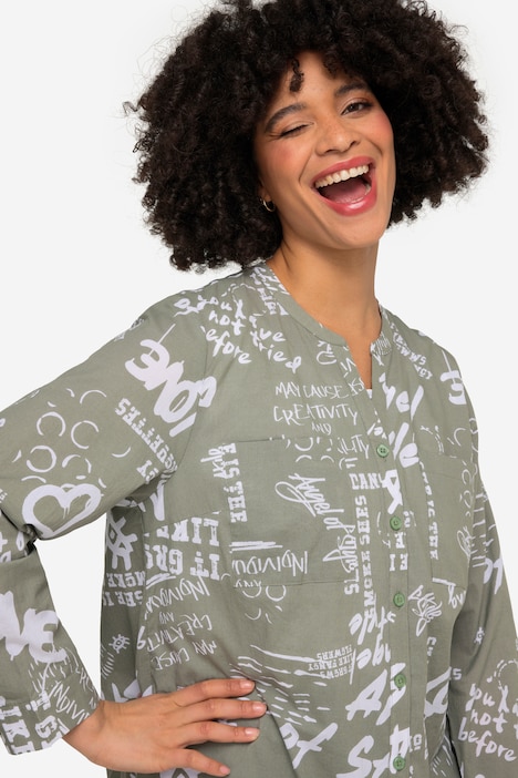 Longbluse, A-Line, Graffitti-Muster, Tunika-Ausschnitt, Langarm