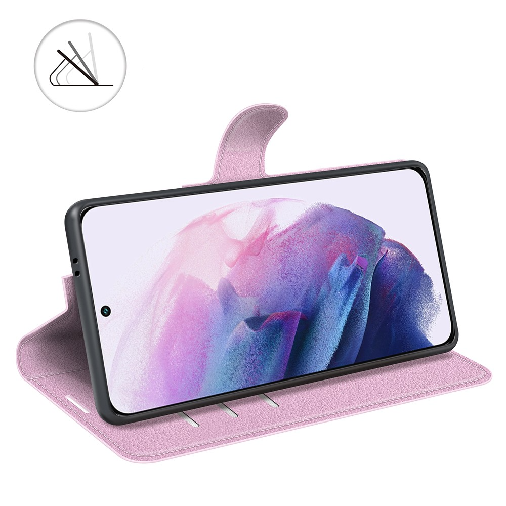 Samsung Galaxy S22 5G Leder Tasche Flip Cover Litchi Look - Rosa