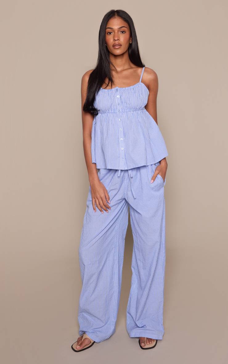 Bleu Pantalon Coordonné En Coton À Fines Rayures Avec Taille Élastiquée Tall