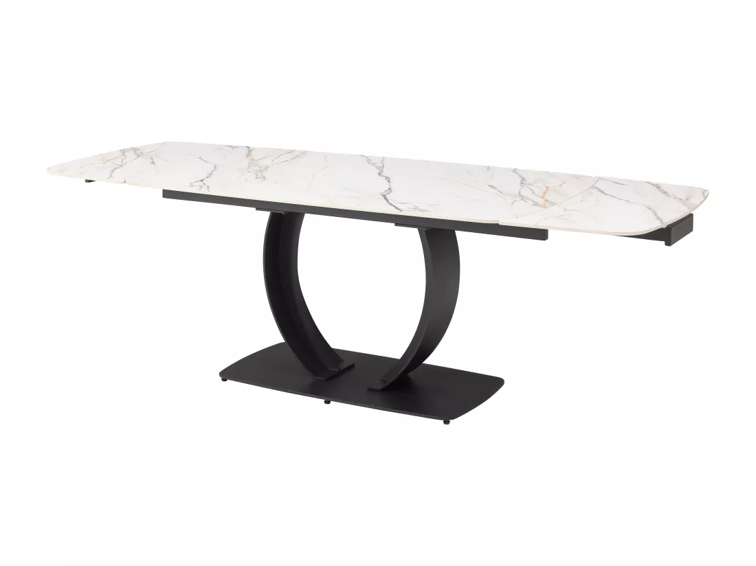 Table à manger extensible 6 à 10 personnes en céramique et métal noir - Effet marbre blanc - OLIFIA de Maison Céphy