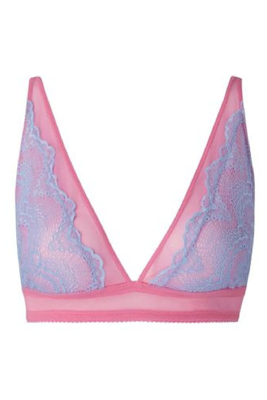 Understatement Underwear Lace Mesh Plunge Bralette light blue candy pink