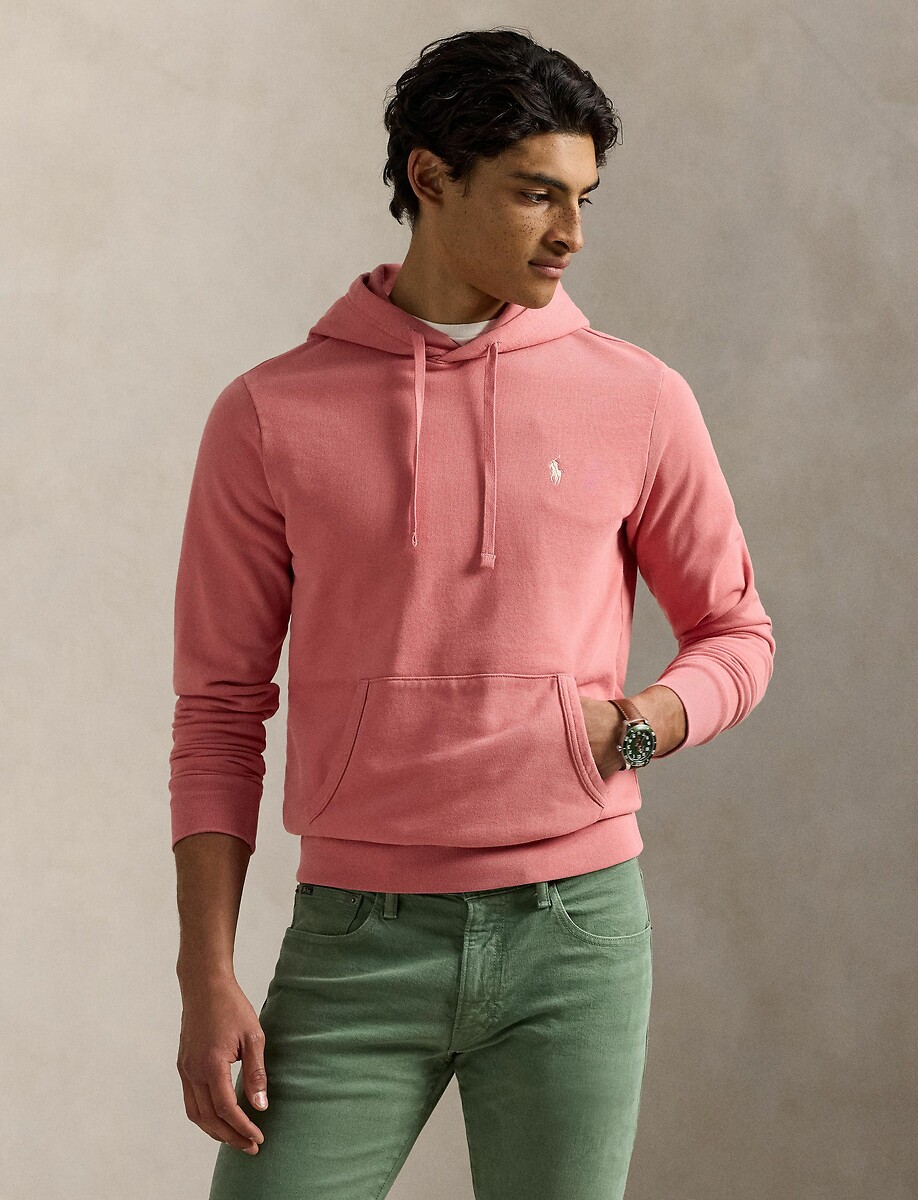 POLO RALPH LAUREN<br>Moletom com capuz em tecido felpudo, logotipo bordado