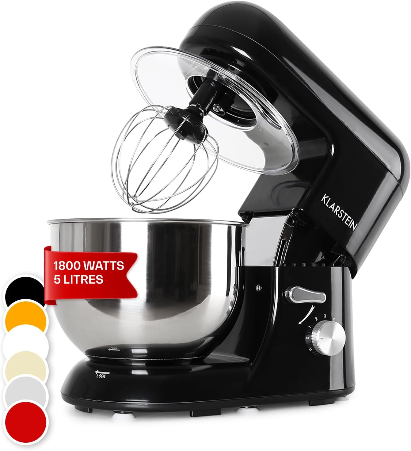 Klarstein Bella Nera Küchenmaschine Rührgerät (1200 Watt, 5,2 Liter-Rührschüssel, 6-stufige Geschwindigkeit) schwarz