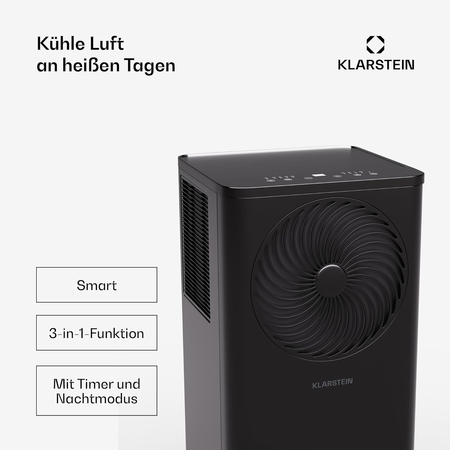 Klarstein Aero Ring Mobile Klimaanlage – 9000 BTU, 3-in-1: Kühlen, Entfeuchten & Ventilator, Smart App & Sprachsteuerung, Für Räume bis 31 m², Energieeffizienz A, R290, Leichtgängige Rollen, Schwarz