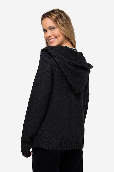 Strickjacke, Kapuze, Raglan-Langarm