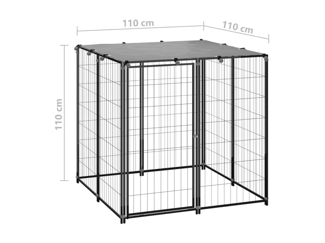 Chenil extérieur cage enclos noire 110 x 110 x 110 cm 02_0000490