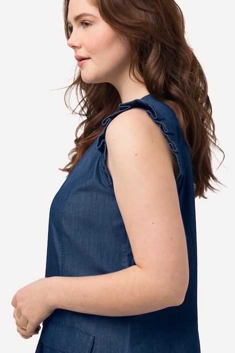 Kleid, Jeansoptik, A-Linie, V-Ausschnitt, Flügelärmel