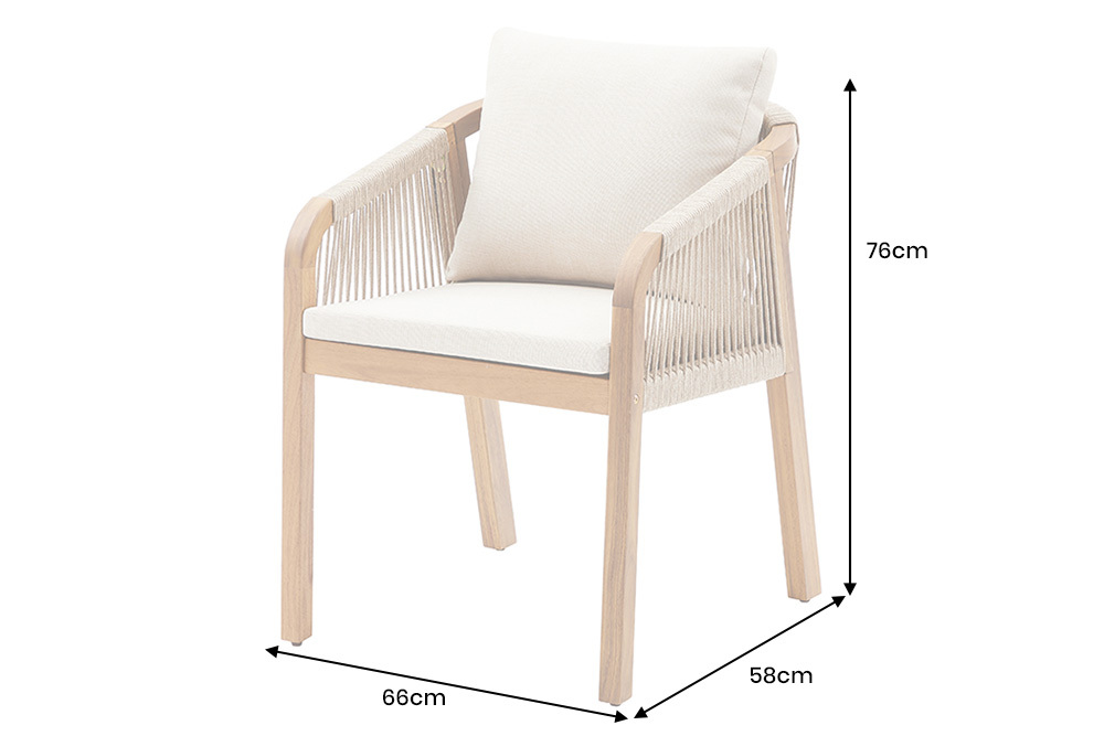 In- und Outdoor Gartenstuhl BALI ROPE natur beige Akazie wetterfest mit Armlehne Kissen