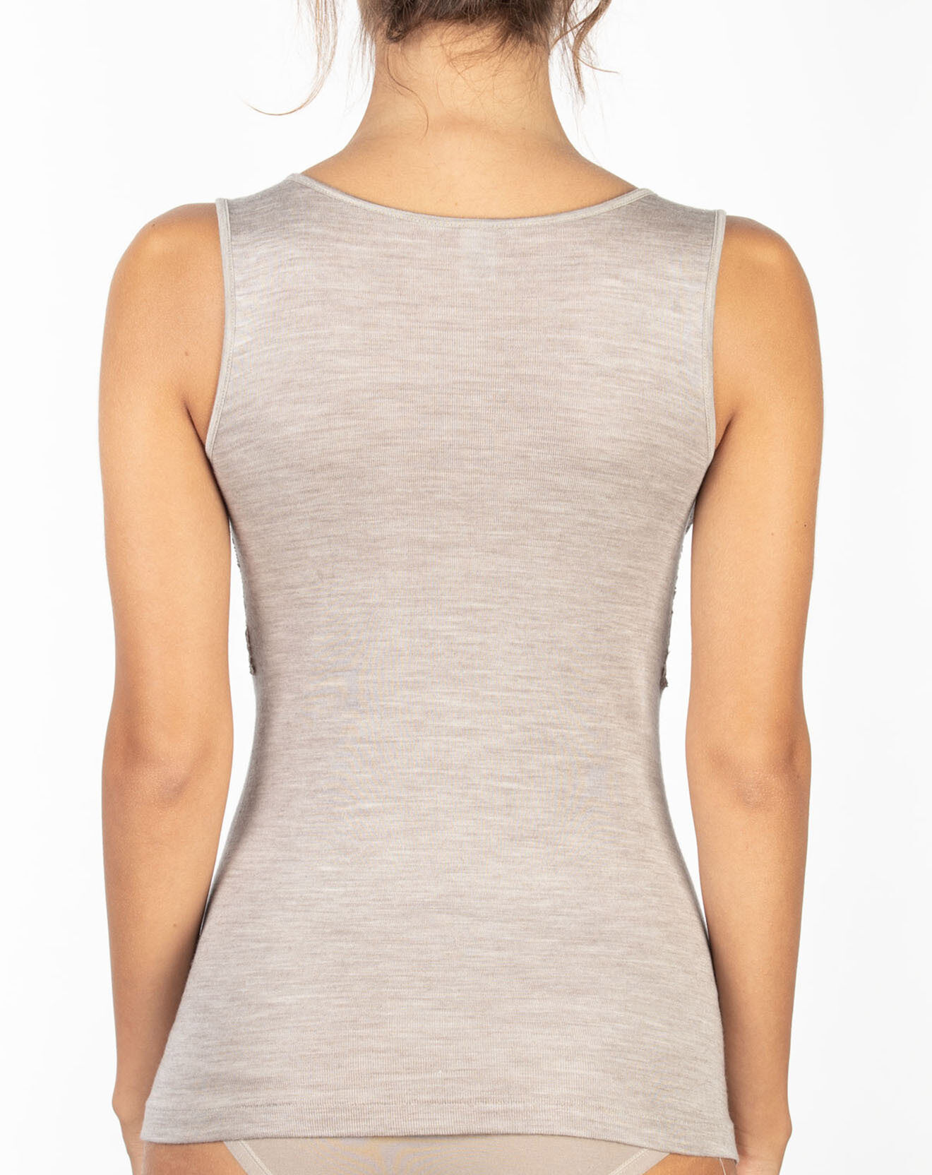Mare Top sans manches en Laine mélangée bretelles larges dentelle beige