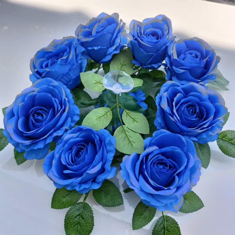 (25-tlg. Set) DIY Auto Kunstblumen Hochzeits Deko Motorhaube Schmuck Rosen - Weiss / Blau