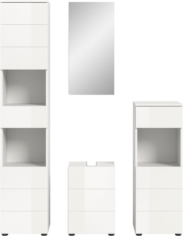 welltime Badmöbel-Set »Biel, Höhe 190 cm, Hochschrank, Unterschrank, Spiegel, Standschrank« 4 Stk. tlg.