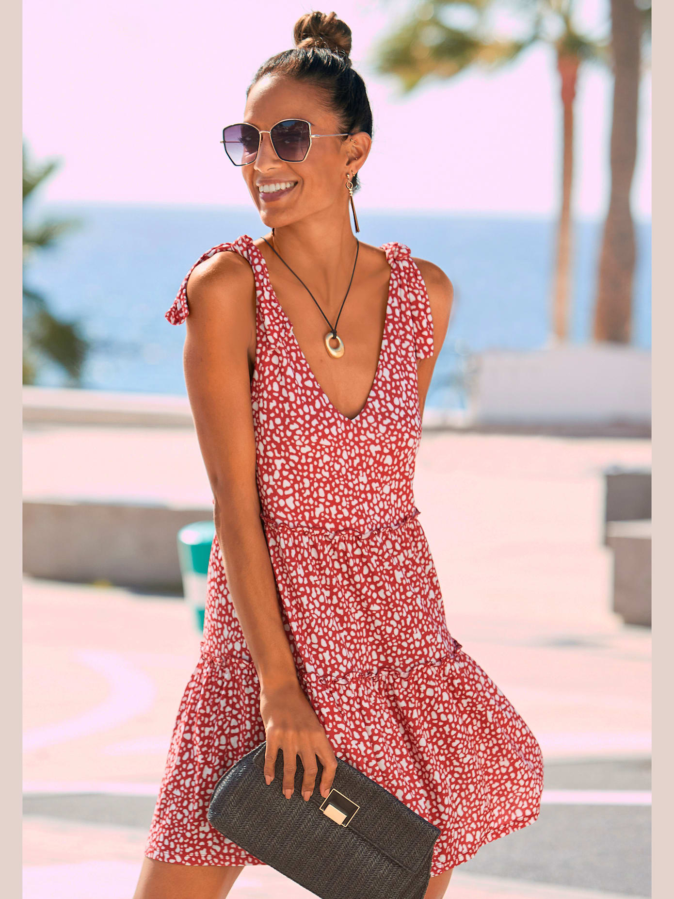 Robe imprimée robe en jersey courte à bretelles larges