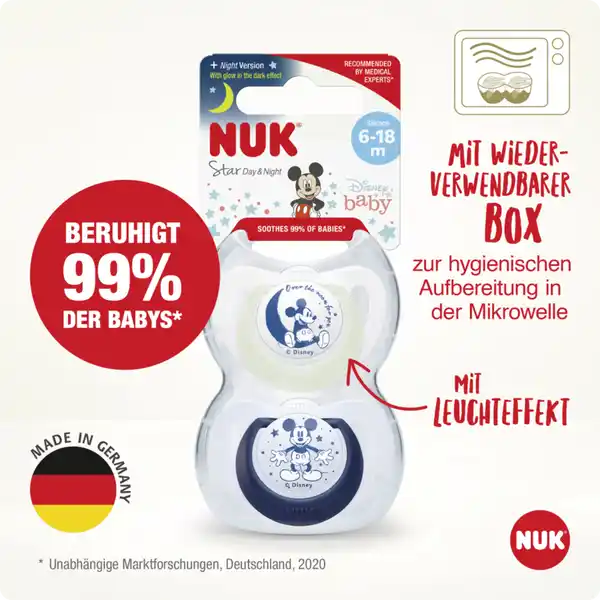 Disney Mickey Mouse Star Day & Night Silikon-Schnuller 6-18 Monate