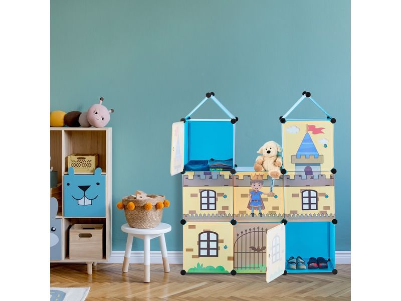 relaxdays Steckregal Kinderzimmer als Ritterburg Bunter Steckschrank fürs Kinderzimmer
