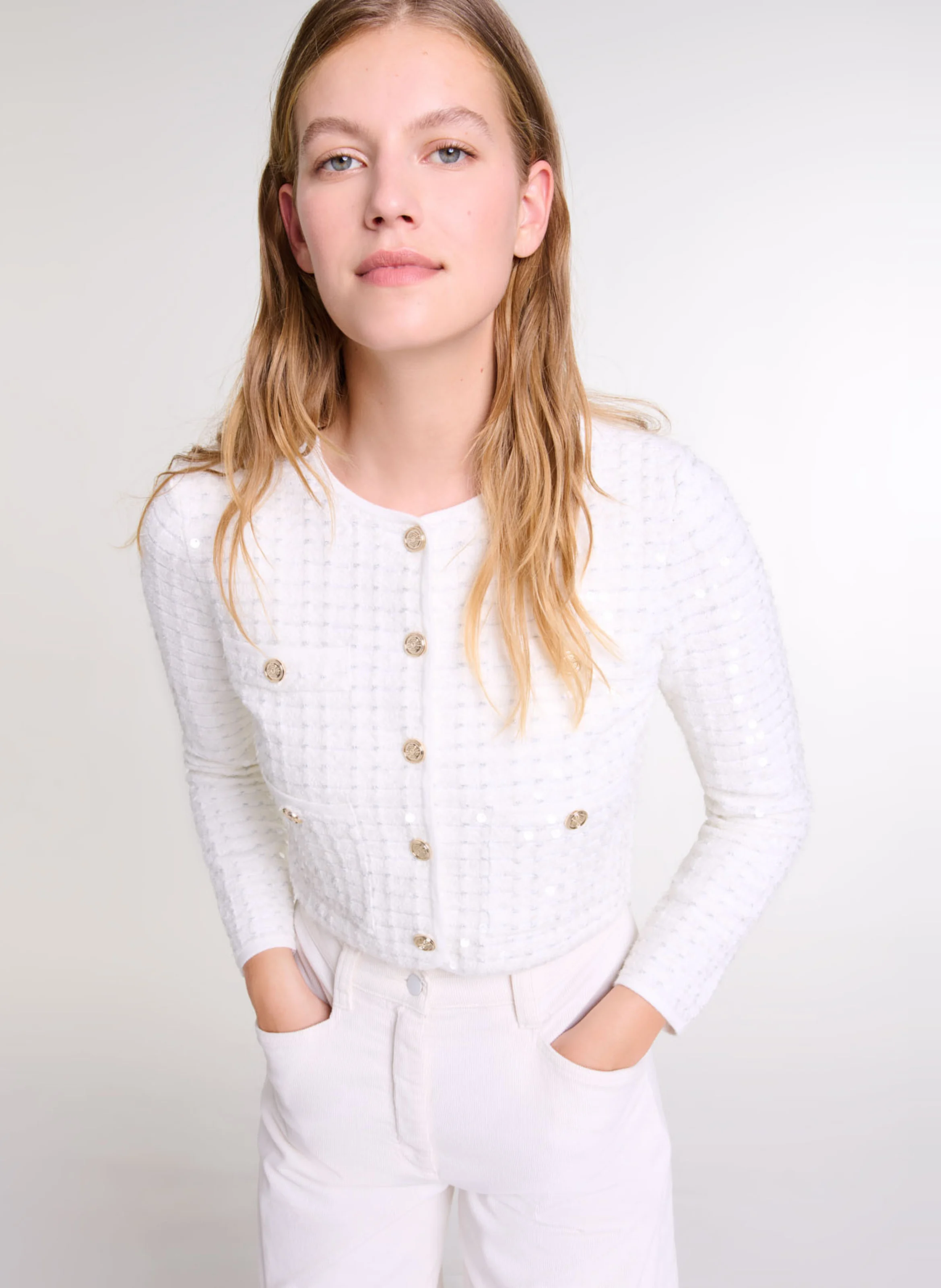 Veste droite à sequins | Blanc