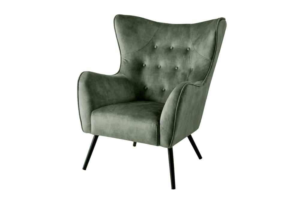 Design XL Sessel AMSTERDAM grün Samt schwarze Metallbeine Retro Stil