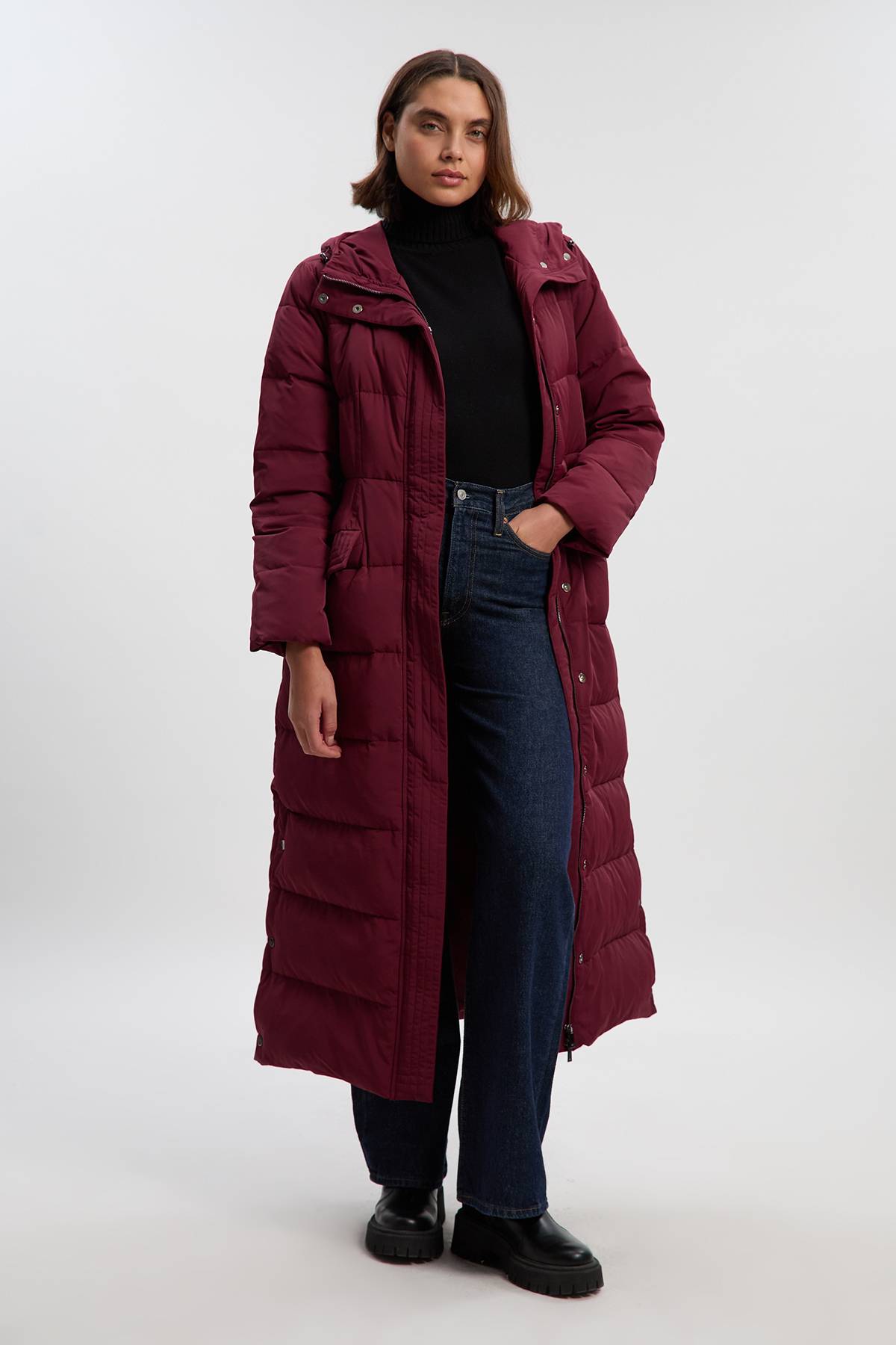 KarenMillen Manteau Maxi Ceinturé en Vrai Duvet