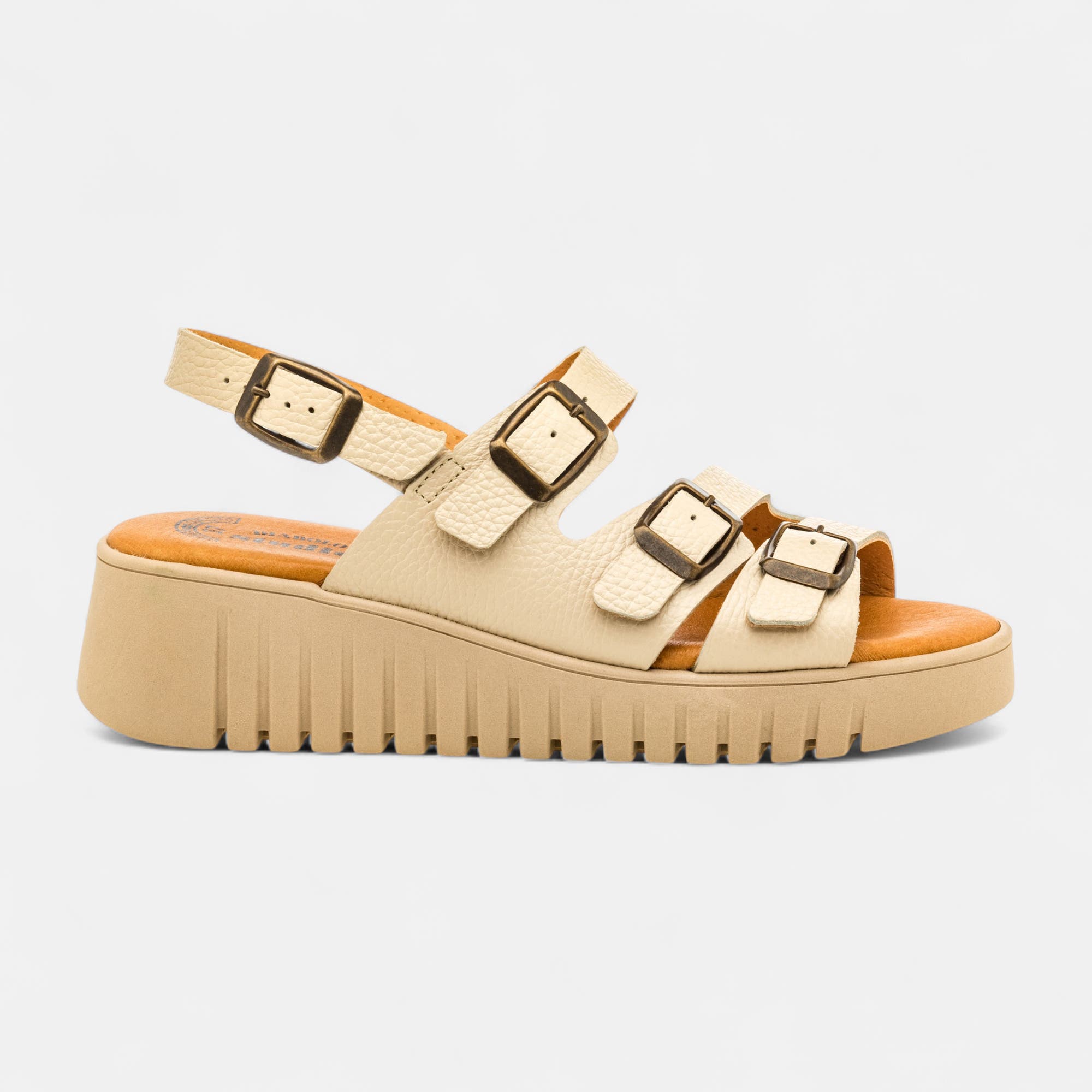 Sandales à talon compensé Femme en cuir beige