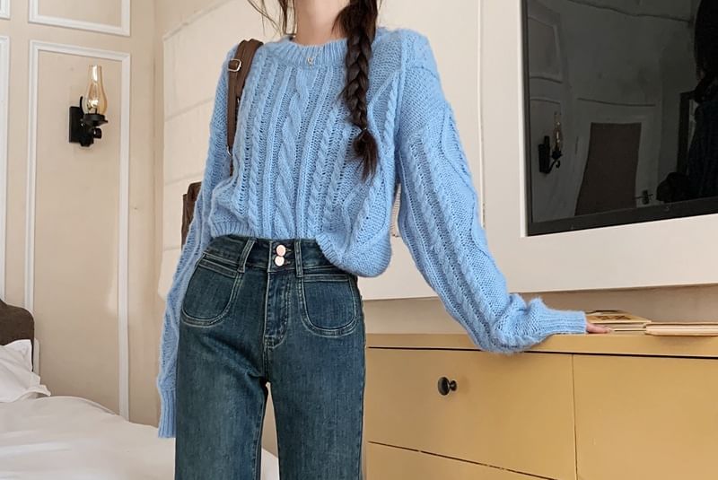 Soswift - High Rise Washed Cropped Flared Jeans