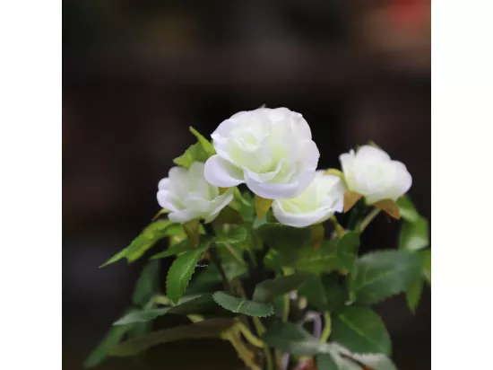 ~Rosier plante fleur artificielle extérieur cimetière tissu blanc 12cm