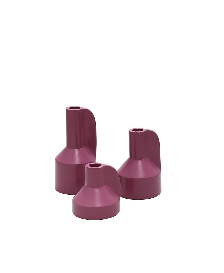 Kandelaar Alota mauve Ø9 x H17/13/9 cm - set van 3