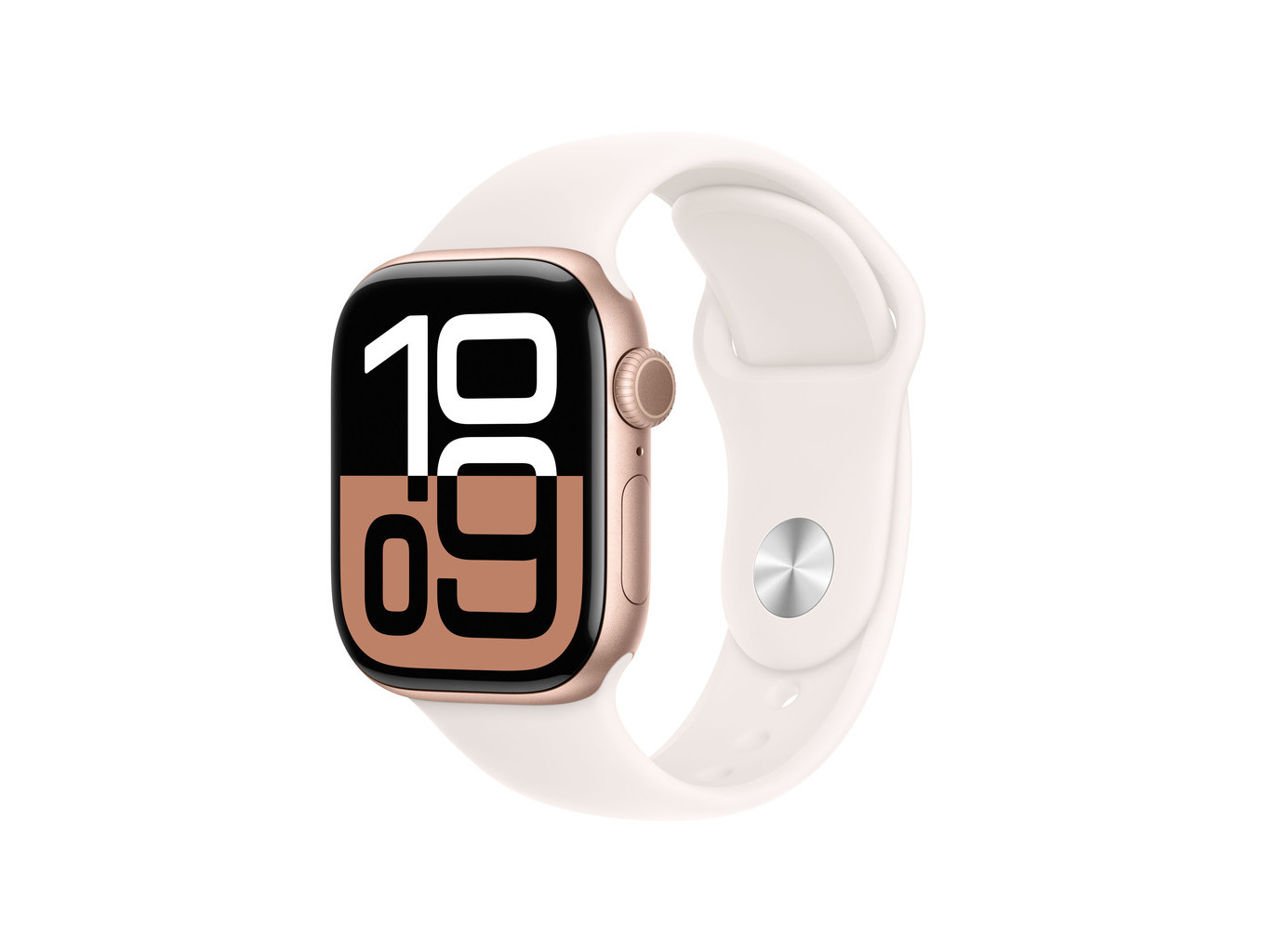 APPLE WATCH 10 GPS 42MM ALUMÍNIO ROSA-DOURADO COM BRACELETE DESPORTIVA ROSA LEVE (TAMANHO - S/M)