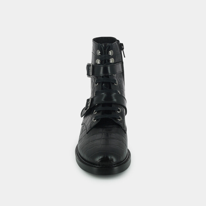 Bottines à boucle  en croco noir