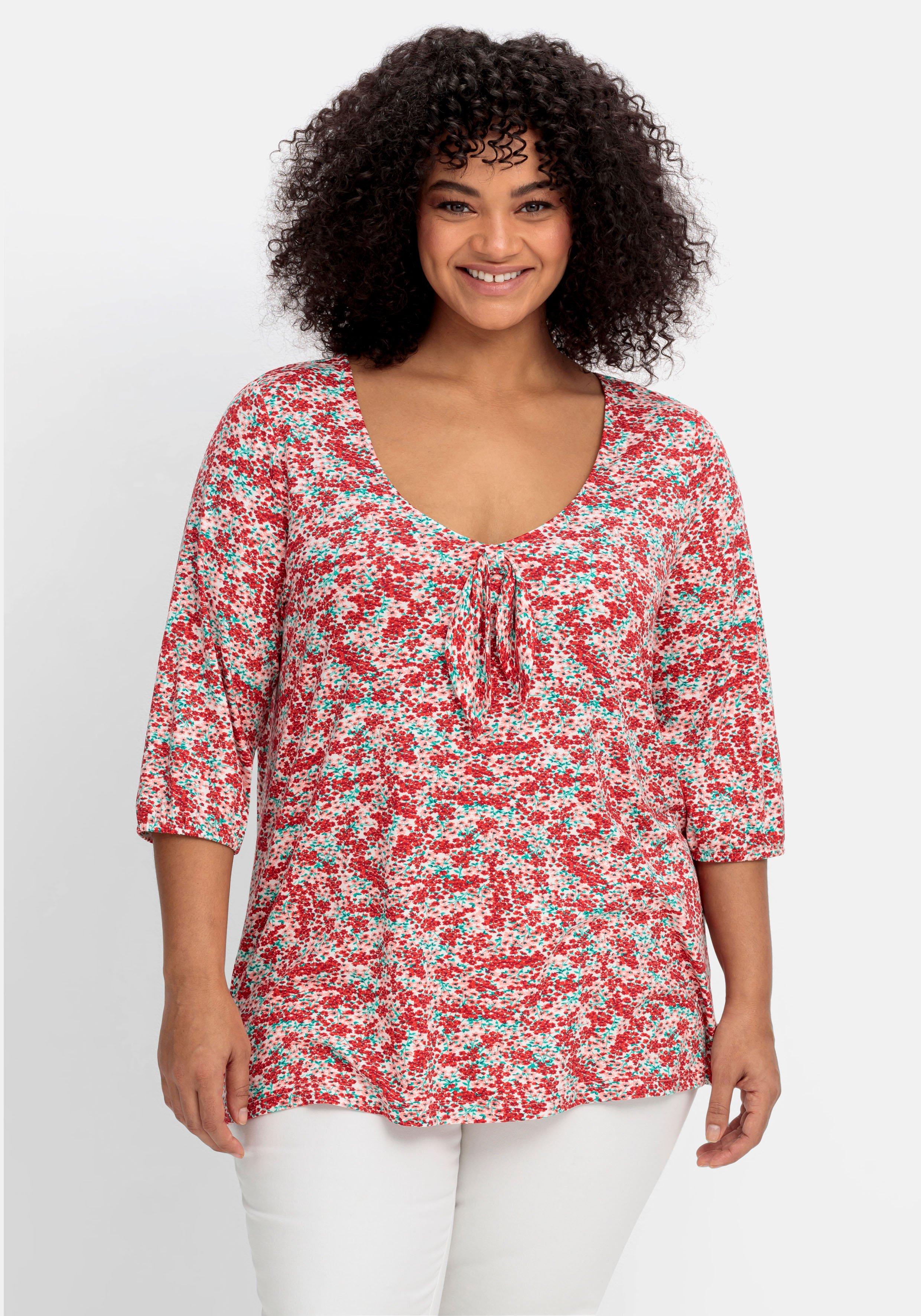 Shirt mit Allover-Blumendruck und tiefem Ausschnitt