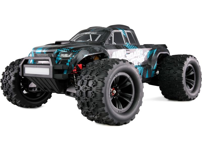 Amewi Monster Truck Hyper Go MTX10 1:10, ARTR, Schwarz/Blau Off-Road RC-Modellauto mit leistungsstarken, überdimensionierten und einstellbaren Öldruckstossdämpfern für volle Kontrolle im harten Off-Road-Einsatz