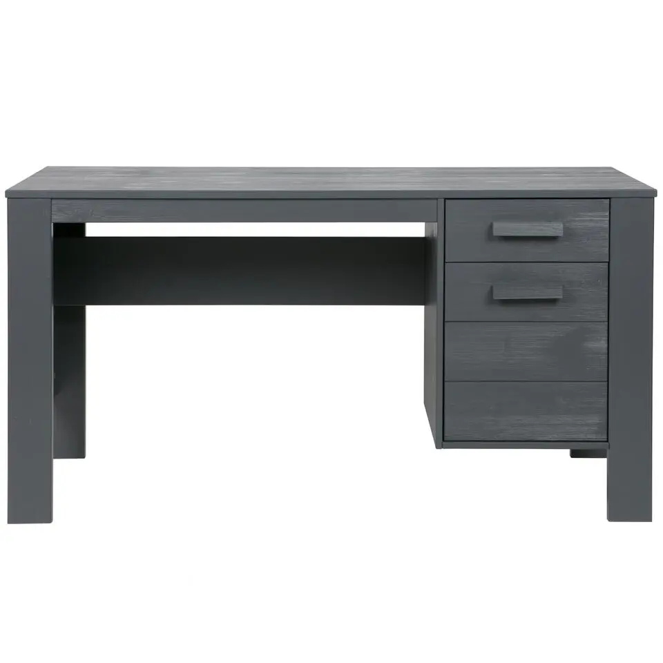 WOOOD Dennis Bureau - Grenen Geborsteld - Staal Grijs - 74x141x59