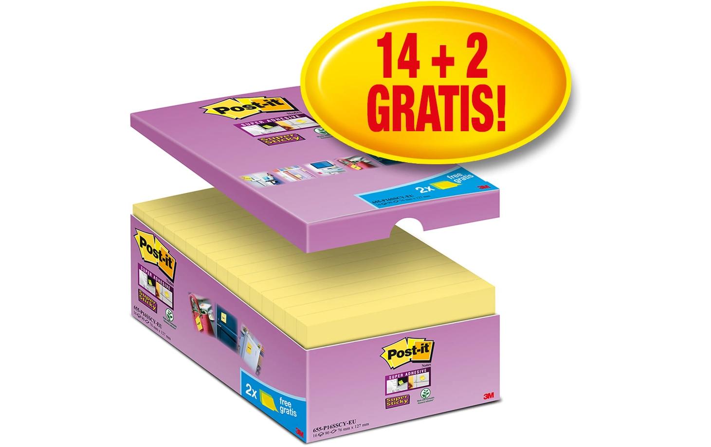 Notizzettel Super Sticky 16 Blöcke, 7.6 cm x 12.7 cm,Gelb16 Blöcke + 2 gratis Blöcke in Karton-Box
