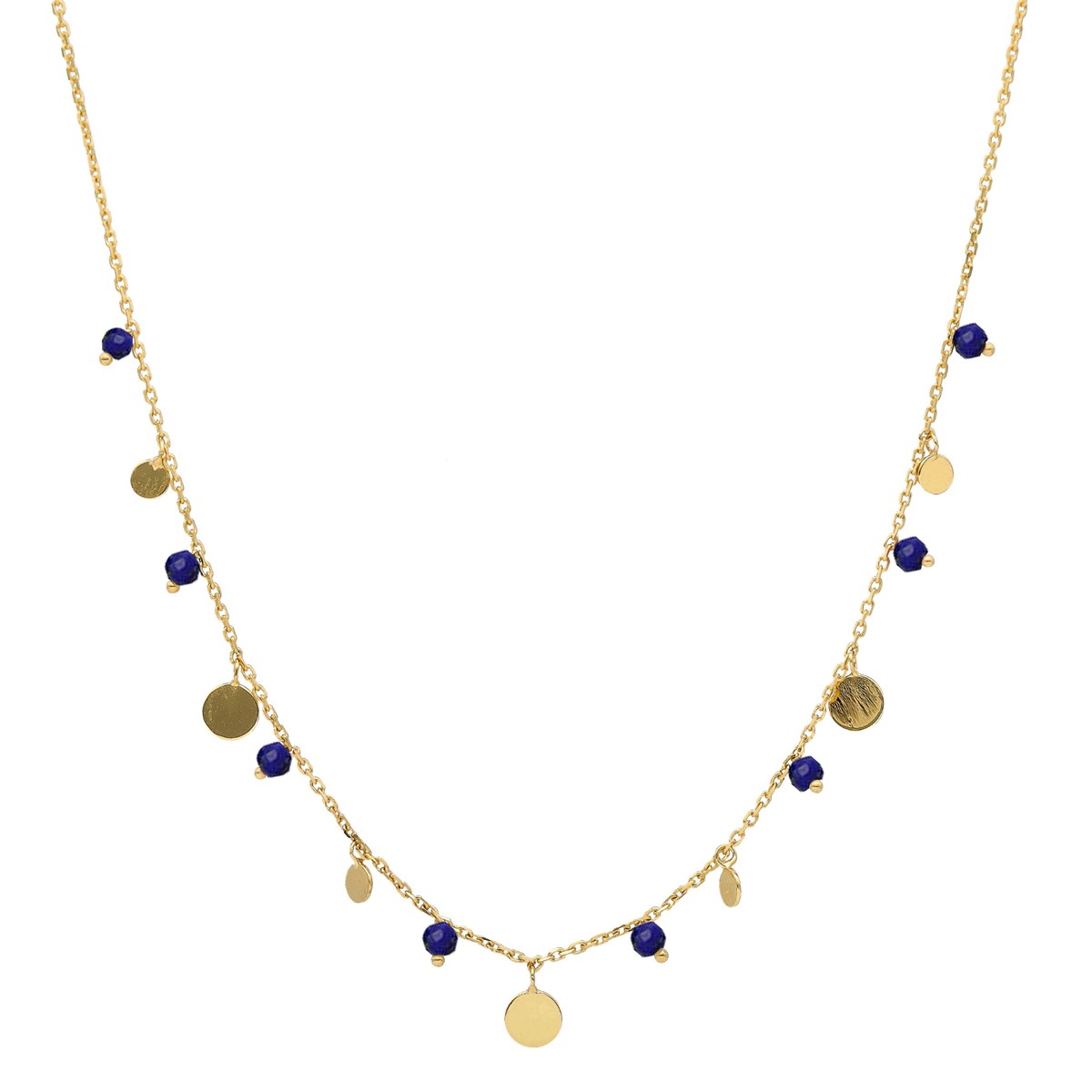 Collier Argent Doré Pampilles Et Pierres Naturelles Lapis