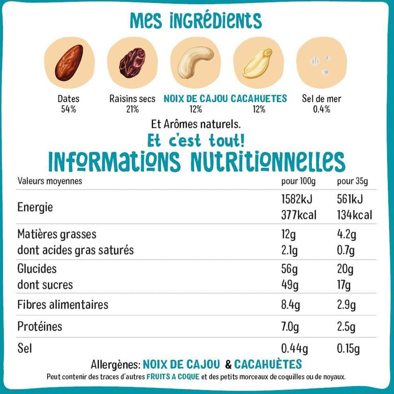 Barre fruits secs caramel beurre salé sans gluten Nakd - 35 g
