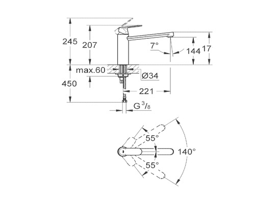GROHE keukenkraan EUROSMART COSMOPOLITAN supersteel mat 30193DC0