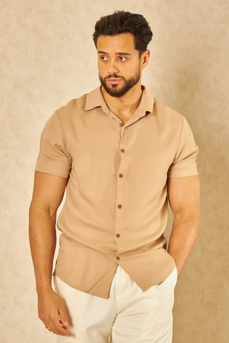 Chemise légère en toile beige foncé