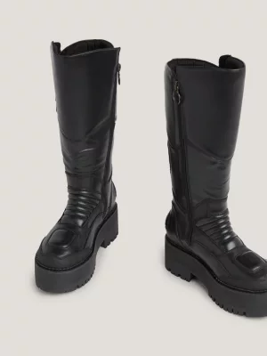 Botas de couro longas para motociclista