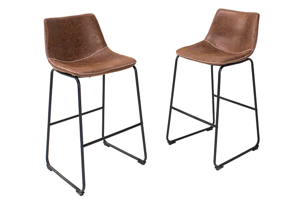 Design Barhocker DJANGO vintage braun Microfaser mit Lehne Eisengestell schwarz