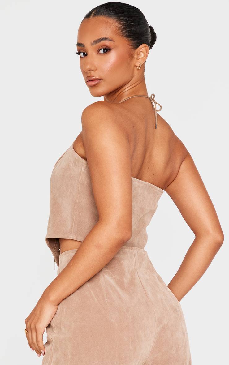 Taupe Top Corset Petite En Synthétique À Lacets