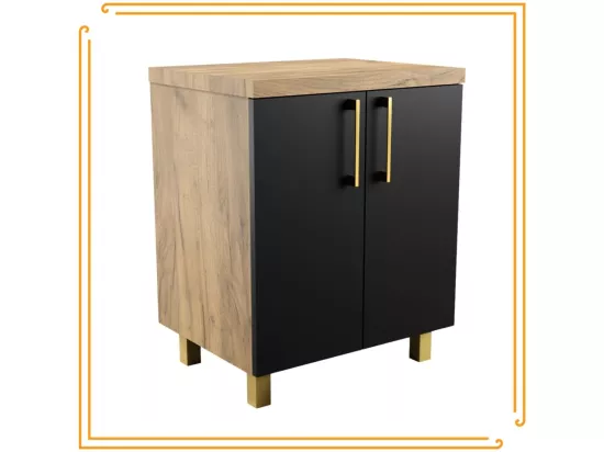 Armoire de Salle de Bain sur Pied 60 cm pour Lavabo sur Plan en Chêne Craft Noir