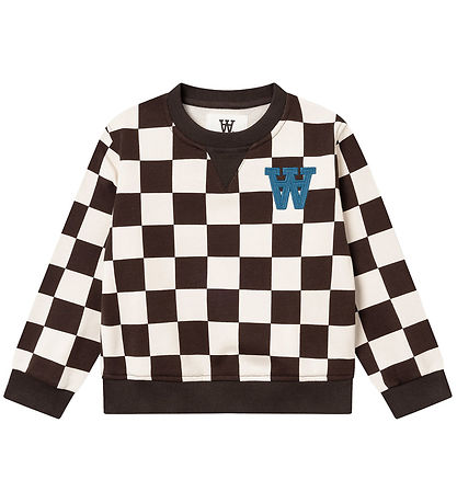 Wood Wood Sweatshirt - Rød Kids CheckeRød - Off-White/Black Coff