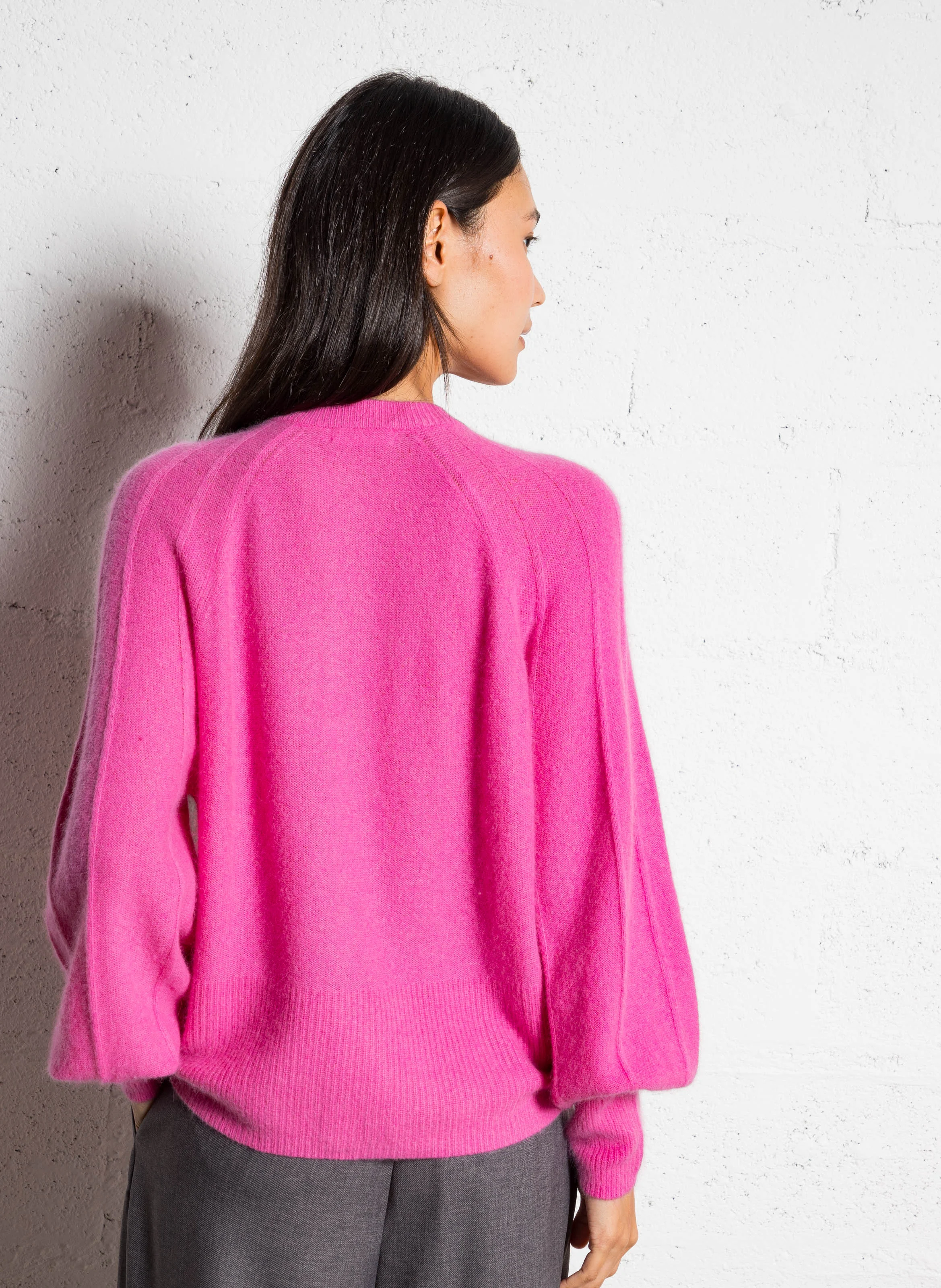Gilet oversize col rond en laine mélangée | Rose