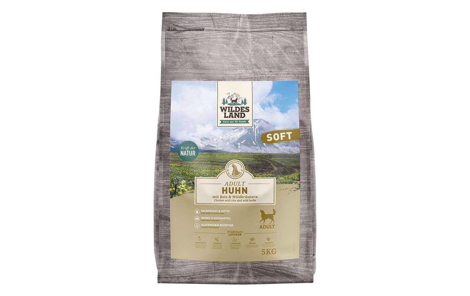 Halbfeuchtfutter Huhn mit Reis & Wildkräutern 5 kgAlleinfutter aus Hühnerfleisch mit Reis & Wildkräutern