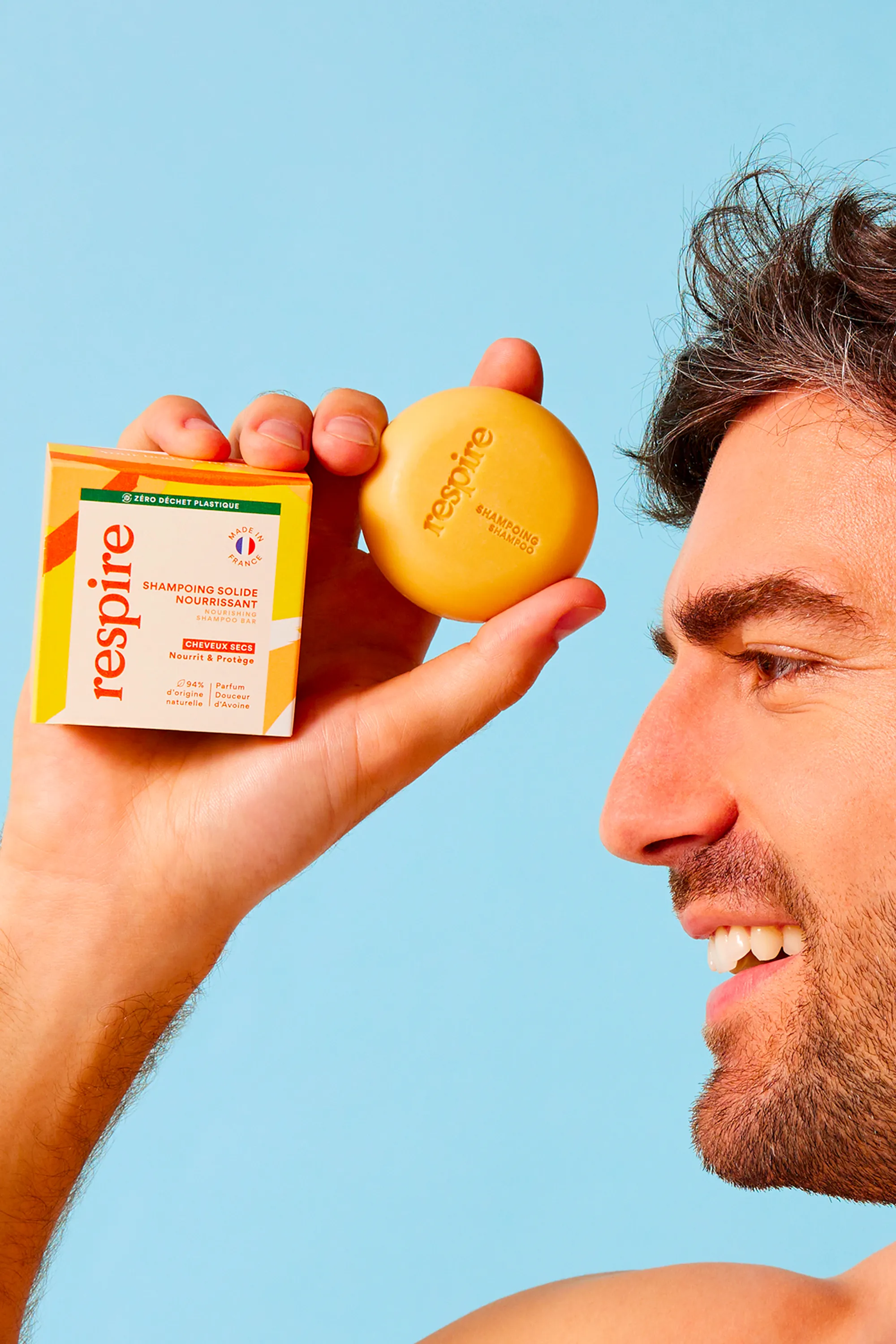 Respire Shampoing solide nourrissant pour cheveux secs Douceur d’Avoine-75 g